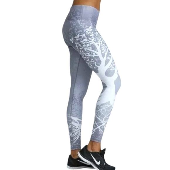 Noli Yoga Tree Of Life Leggings Gray White Size Small EUC RARE - Picture 1 of 8